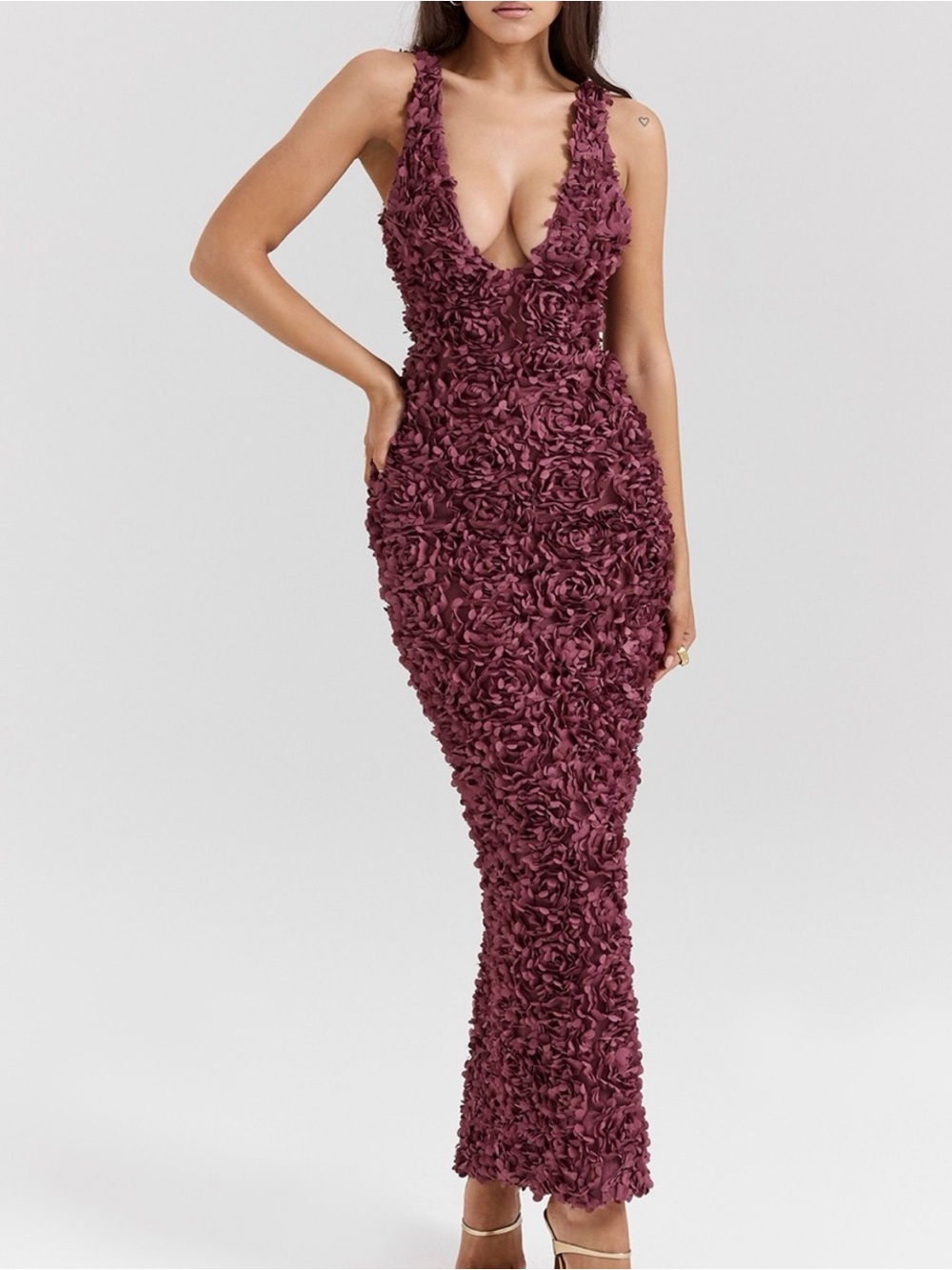 Auth HOUSE OF CB 3D Floral Midi Dress Size S | Mauve | Good Condition